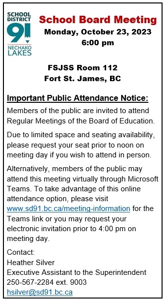 School Board Meeting Announcement October 23 2023