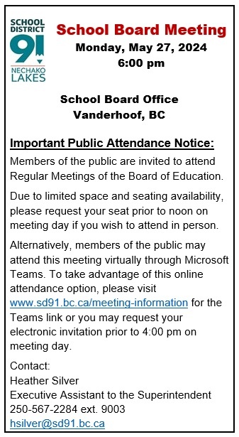 School Board Meeting Announcement May 27 2024